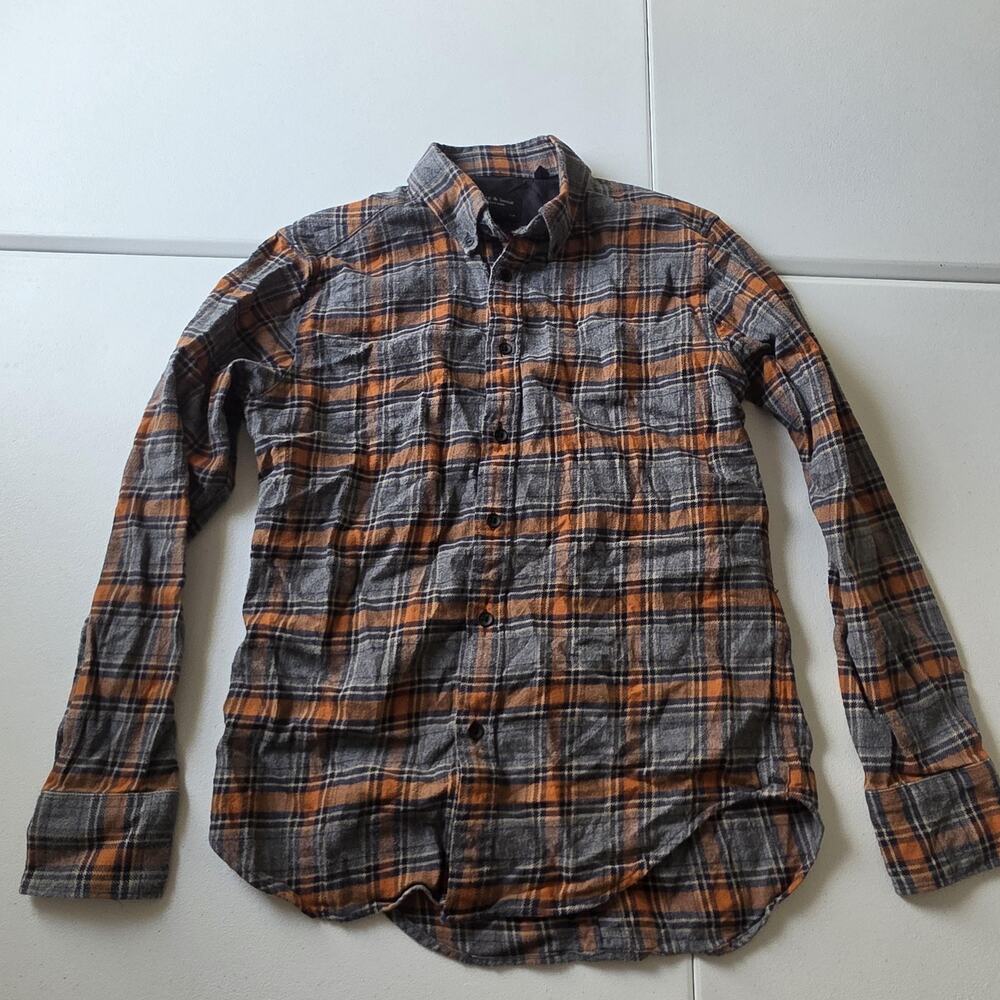 Rag & Bone Shirt Mens Small Gray Plaid Flannel Long Sleeve Button Up Casual